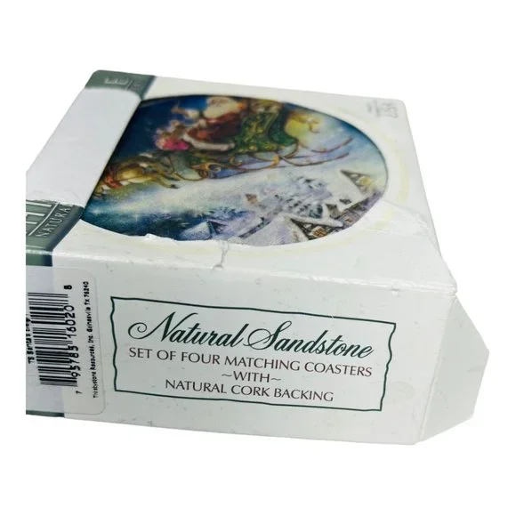 Thirsty Stone Set of 4 Natural Sandstone & Cork Santa Christmas Coasters - Picture 3 of 13